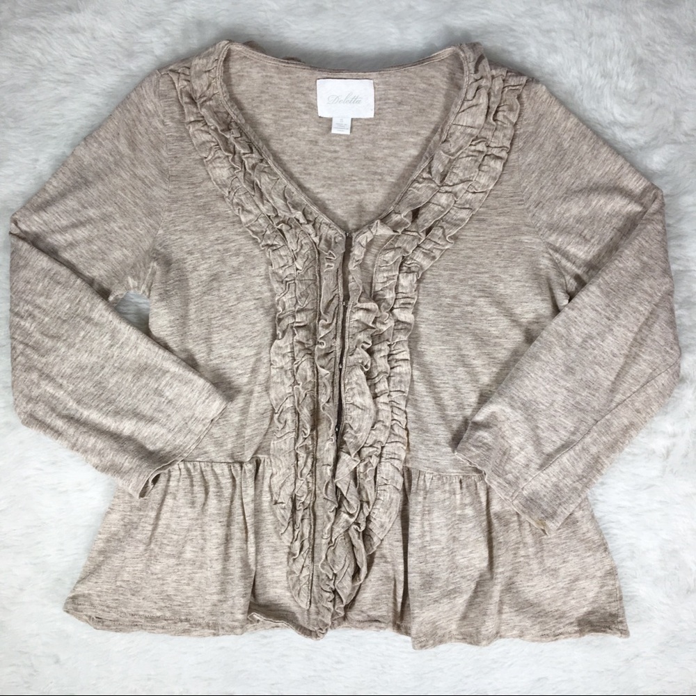 Anthro Deletta Tan Lacina Ruffle Cardigan